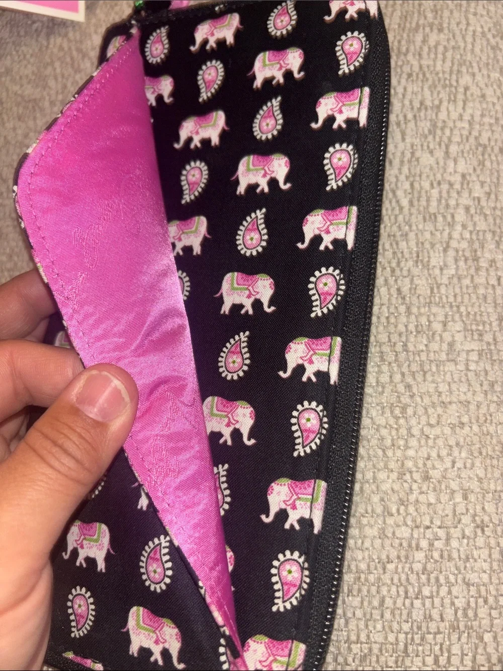 Vera Bradley Black Wallet/Travel Organizer Pink & Green Elephant Paisley Print - Picture 2 of 6